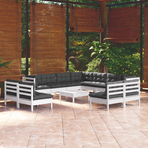 vidaXL 12-piece Garden Lounge Set with Cushions White Solid Pine Wood