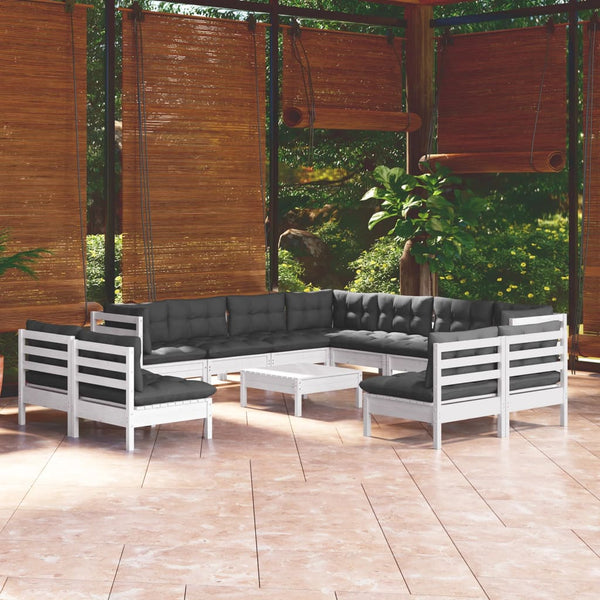 vidaXL 12-piece Garden Lounge Set with Cushions White Solid Pine Wood