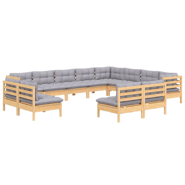 vidaXL 12-piece Garden Lounge Set with Grey Cushions Solid Pine Wood