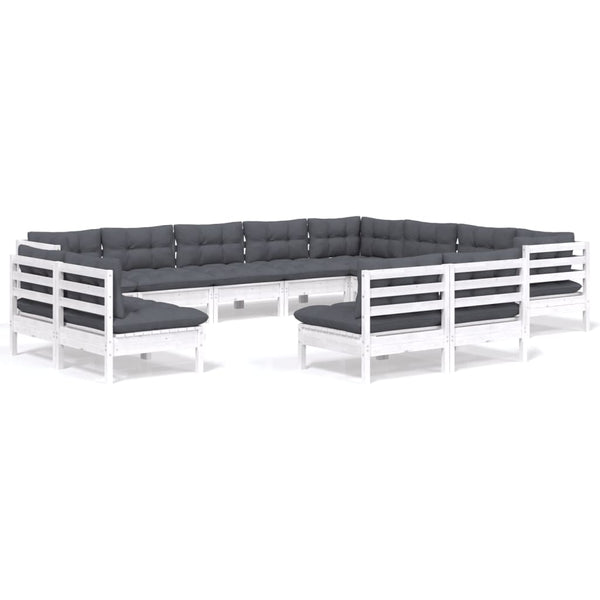 vidaXL 12-piece Garden Lounge Set with Cushions White Solid Pine Wood