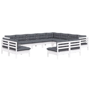 vidaXL 12-piece Garden Lounge Set with Cushions White Solid Pine Wood