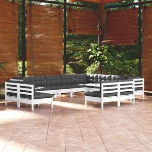 vidaXL 12-piece Garden Lounge Set with Cushions White Solid Pine Wood