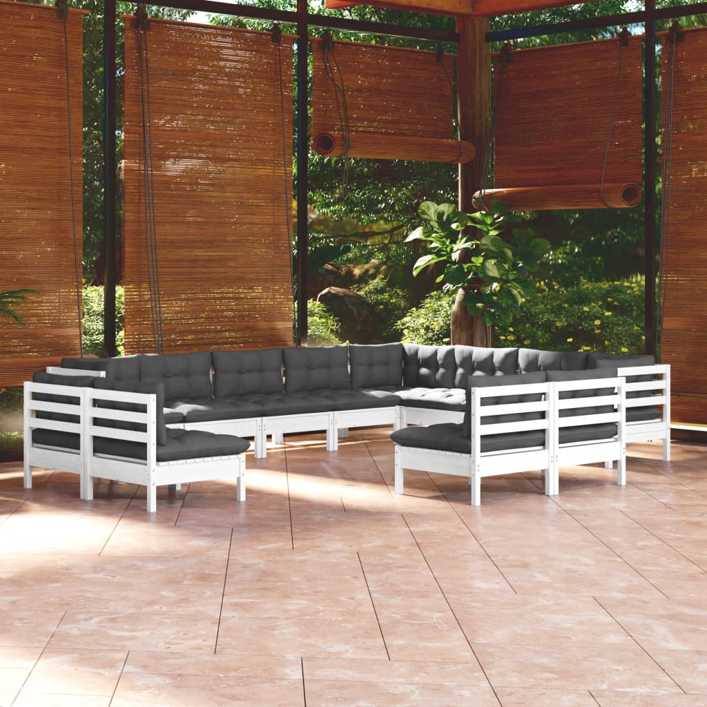 vidaXL 12-piece Garden Lounge Set with Cushions White Solid Pine Wood