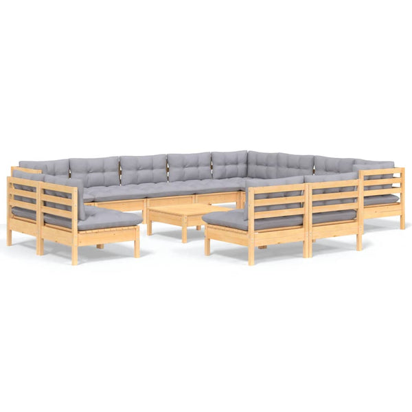 vidaXL 13-Piece Garden Lounge Set with Grey Cushions Solid Pine Wood