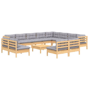 vidaXL 13-Piece Garden Lounge Set with Grey Cushions Solid Pine Wood