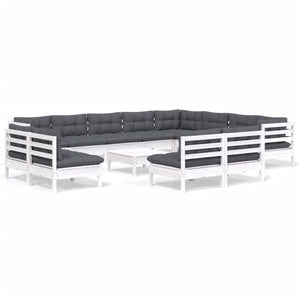 vidaXL 13-Piece Garden Lounge Set with Cushions White Solid Pine Wood