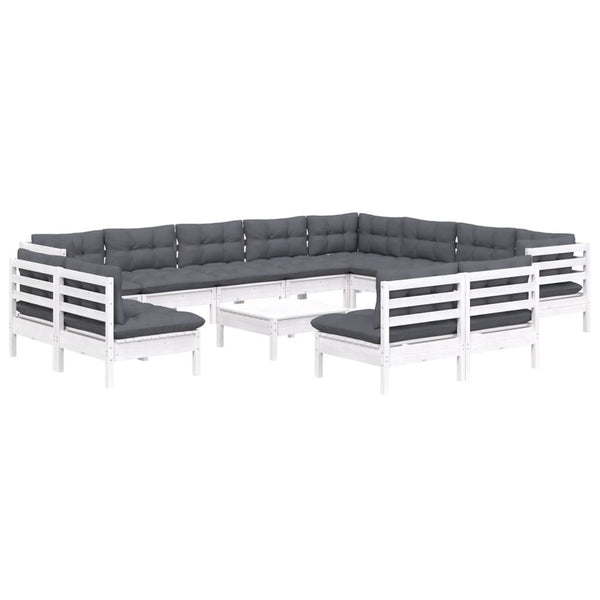 vidaXL 13-Piece Garden Lounge Set with Cushions White Solid Pine Wood