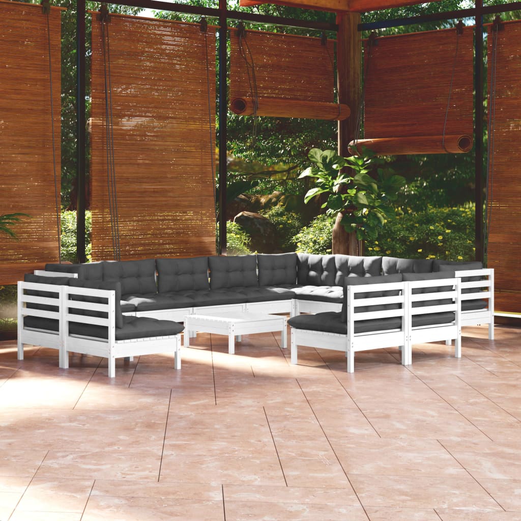 vidaXL 13-Piece Garden Lounge Set with Cushions White Solid Pine Wood
