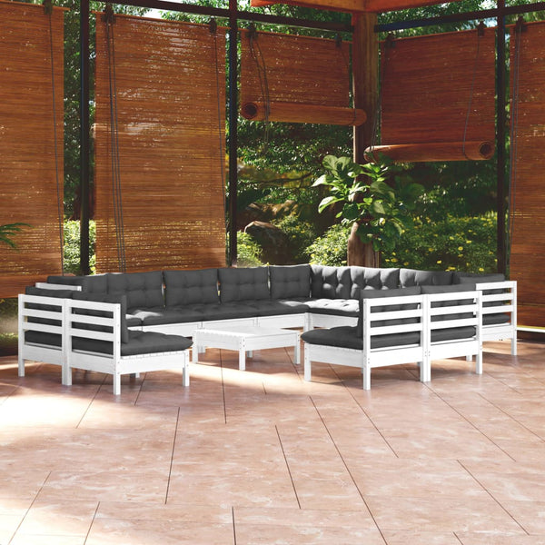 vidaXL 13-Piece Garden Lounge Set with Cushions White Solid Pine Wood