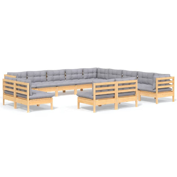 vidaXL 13-Piece Garden Lounge Set with Grey Cushions Solid Pine Wood