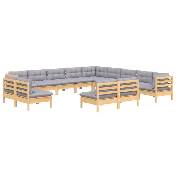 vidaXL 13-Piece Garden Lounge Set with Grey Cushions Solid Pine Wood