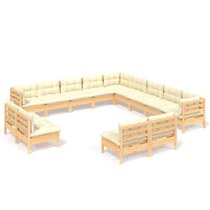vidaXL 13-Piece Garden Lounge Set with Cream Cushions Solid Pine Wood