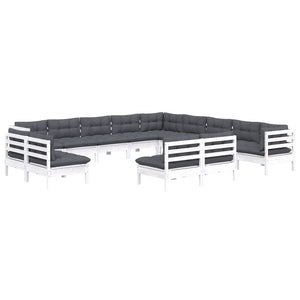 vidaXL 13-Piece Garden Lounge Set with Cushions White Solid Pine Wood