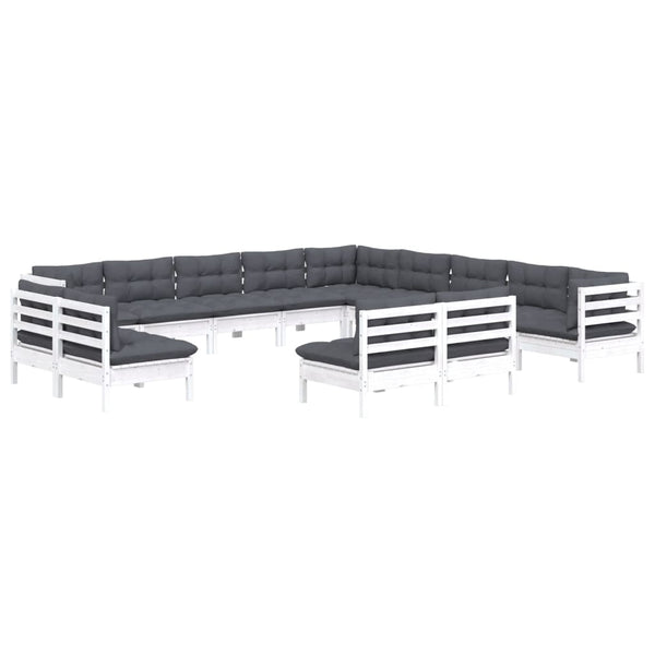 vidaXL 13-Piece Garden Lounge Set with Cushions White Solid Pine Wood