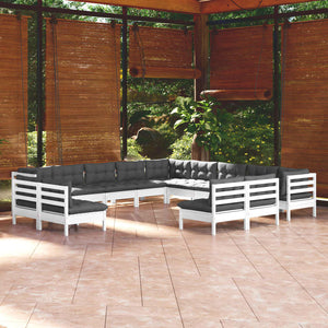 vidaXL 13-Piece Garden Lounge Set with Cushions White Solid Pine Wood
