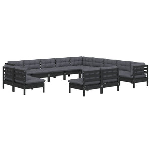 vidaXL 13-Piece Garden Lounge Set with Cushions Black Solid Pine Wood