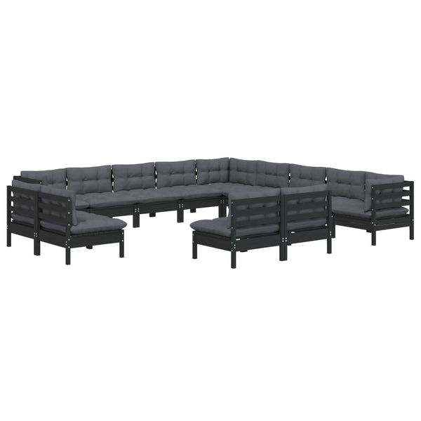 vidaXL 13-Piece Garden Lounge Set with Cushions Black Solid Pine Wood