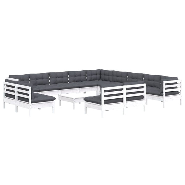 vidaXL 14-Piece Garden Lounge Set with Cushions White Solid Pine Wood