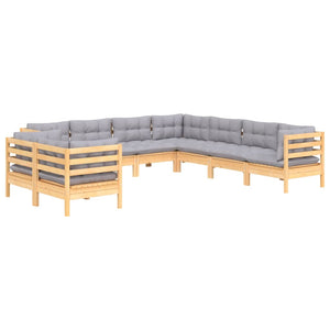 vidaXL 9-piece Garden Lounge Set with Grey Cushions Solid Pine Wood