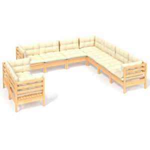 vidaXL 9-piece Garden Lounge Set with Cream Cushions Solid Pine Wood