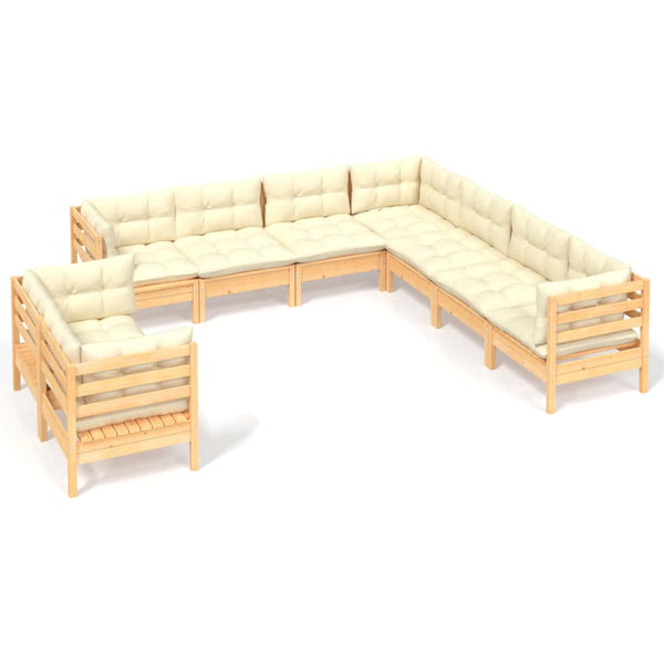 vidaXL 9-piece Garden Lounge Set with Cream Cushions Solid Pine Wood