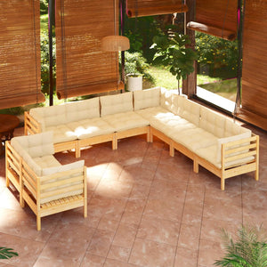 vidaXL 9-piece Garden Lounge Set with Cream Cushions Solid Pine Wood
