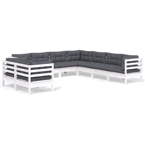 vidaXL 9-piece Garden Lounge Set with Cushions White Solid Pine Wood