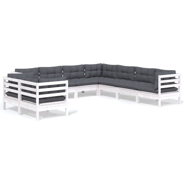 vidaXL 9-piece Garden Lounge Set with Cushions White Solid Pine Wood