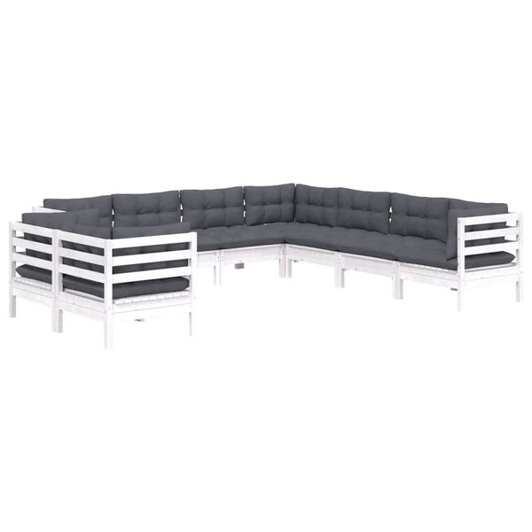 vidaXL 9-piece Garden Lounge Set with Cushions White Solid Pine Wood