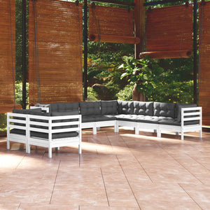vidaXL 9-piece Garden Lounge Set with Cushions White Solid Pine Wood