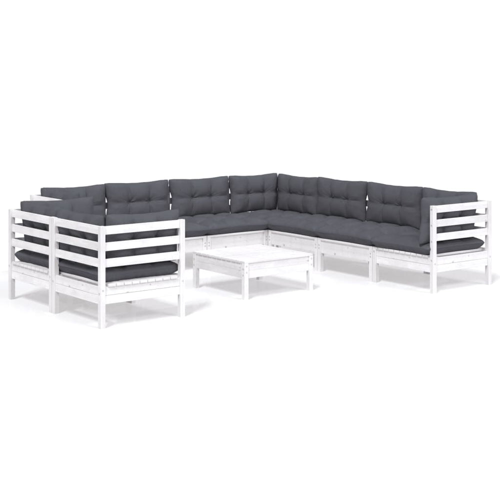 vidaXL 10-piece Garden Lounge Set with Cushions White Solid Pine Wood