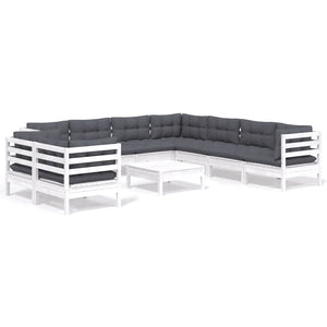 vidaXL 10-piece Garden Lounge Set with Cushions White Solid Pine Wood