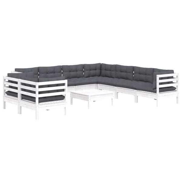 vidaXL 10-piece Garden Lounge Set with Cushions White Solid Pine Wood