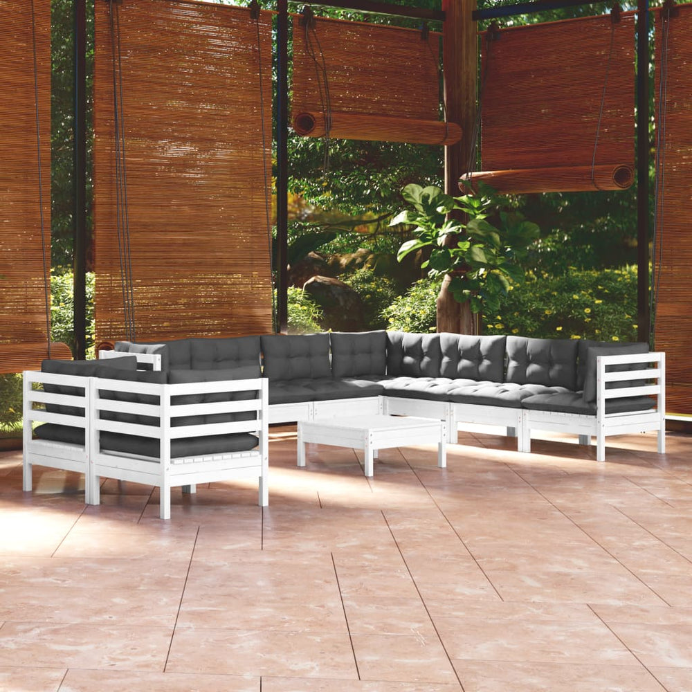 vidaXL 10-piece Garden Lounge Set with Cushions White Solid Pine Wood