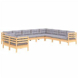 vidaXL 10-Piece Garden Lounge Set with Grey Cushions Solid Pine Wood