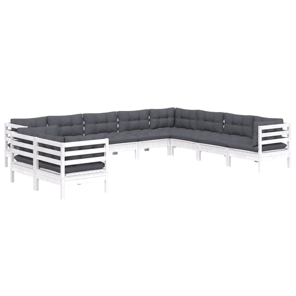 vidaXL 10-piece Garden Lounge Set with Cushions White Solid Pine Wood