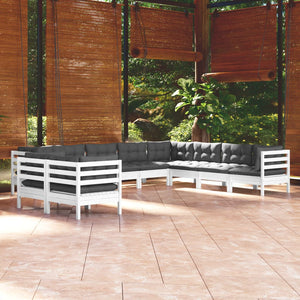 vidaXL 10-piece Garden Lounge Set with Cushions White Solid Pine Wood