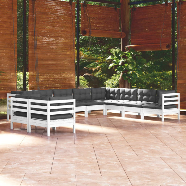 vidaXL 10-piece Garden Lounge Set with Cushions White Solid Pine Wood