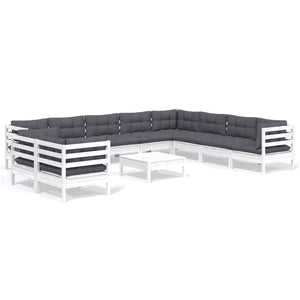 vidaXL 11-pc. Garden Lounge Set with Cushions White Solid Pine Wood