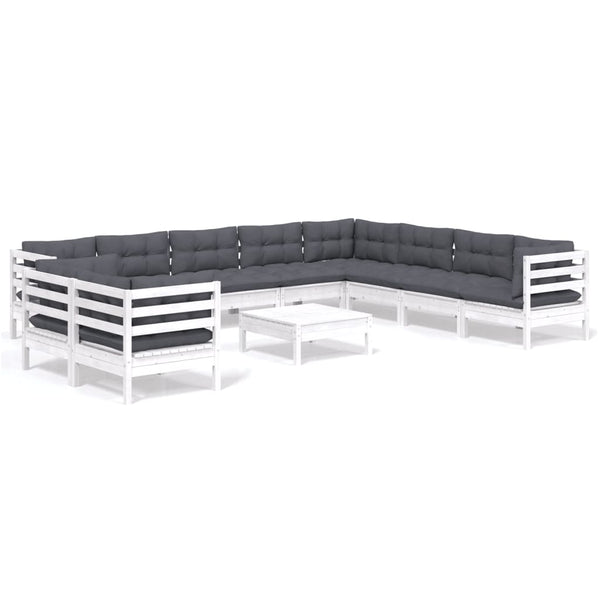 vidaXL 11-pc. Garden Lounge Set with Cushions White Solid Pine Wood