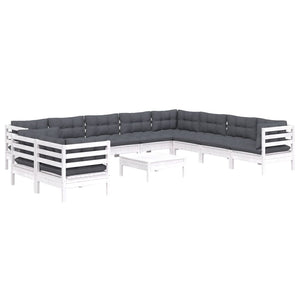 vidaXL 11-pc. Garden Lounge Set with Cushions White Solid Pine Wood