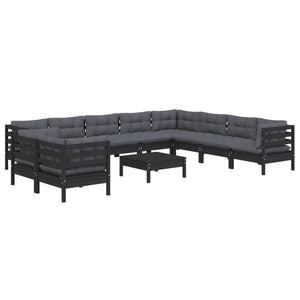 vidaXL 11-Piece Garden Lounge Set with Cushions Black Solid Pine Wood