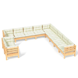 vidaXL 11-Piece Garden Lounge Set with Cream Cushions Solid Pine Wood