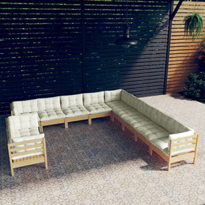vidaXL 11-Piece Garden Lounge Set with Cream Cushions Solid Pine Wood