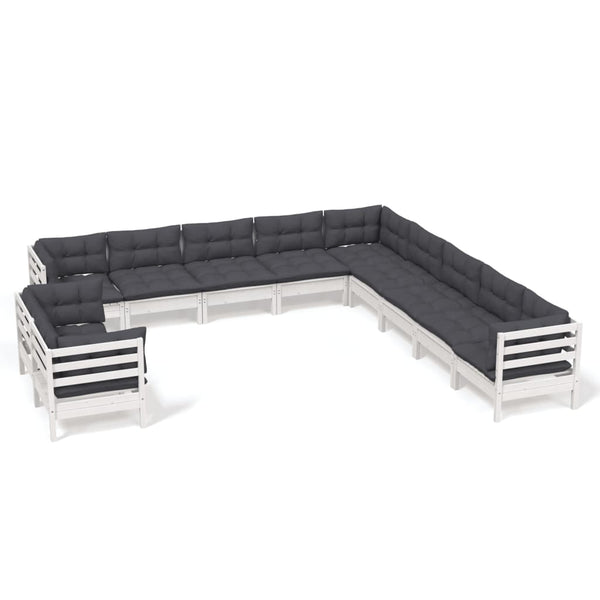 vidaXL 11-pc. Garden Lounge Set with Cushions White Solid Pine Wood