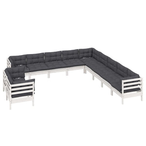 vidaXL 11-pc. Garden Lounge Set with Cushions White Solid Pine Wood