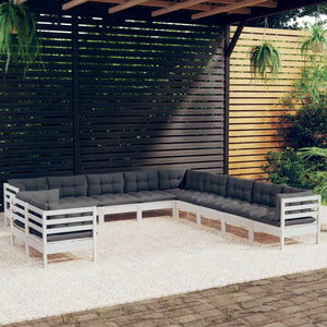 vidaXL 11-pc. Garden Lounge Set with Cushions White Solid Pine Wood