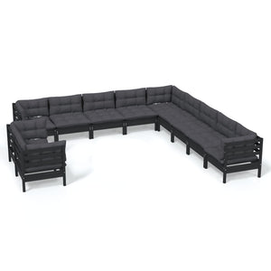 vidaXL 11-Piece Garden Lounge Set with Cushions Black Solid Pine Wood