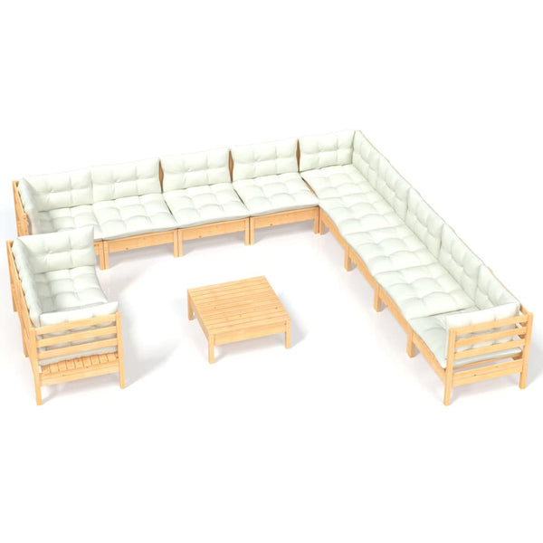 vidaXL 12-piece Garden Lounge Set with Cream Cushions Solid Pine Wood