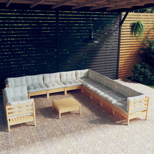 vidaXL 12-piece Garden Lounge Set with Cream Cushions Solid Pine Wood
